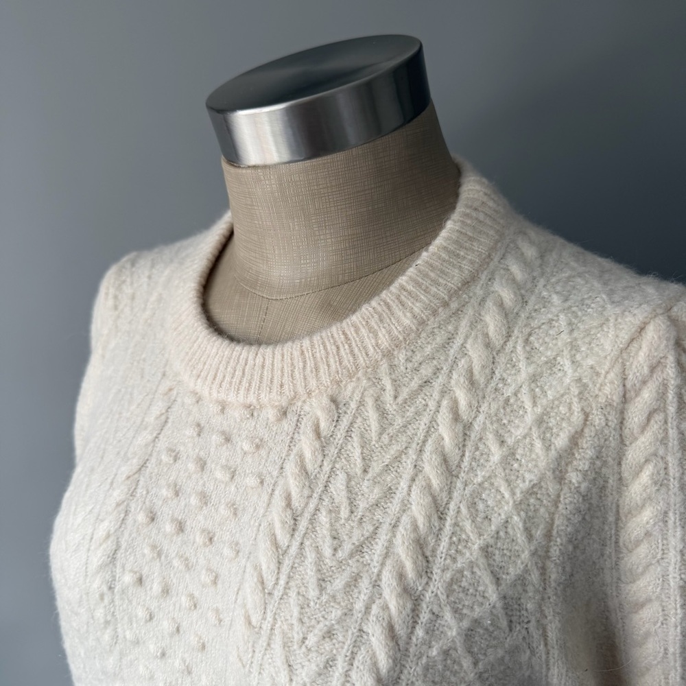 J.Crew Cream Cable Knit Sweater Women’s Large Ivory Wool Blend - Picture 2 of 7